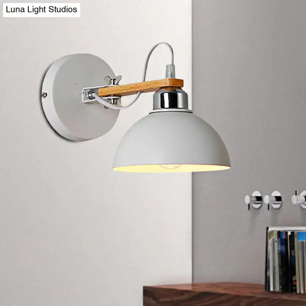DecorBites™ White Metallic and Wood Wall Sconce for Bedroom - Simple Style, Bowl-Shaped Light Fixture.