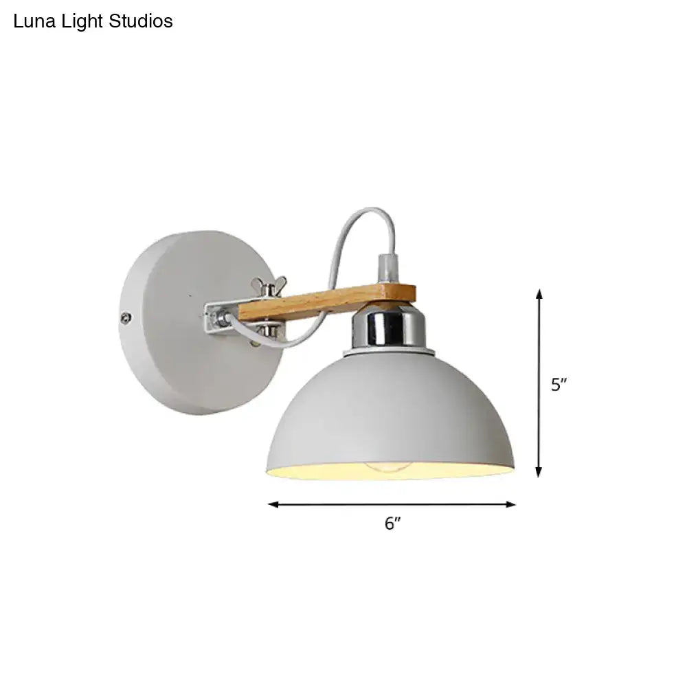 DecorBites™ White Metallic and Wood Wall Sconce for Bedroom - Simple Style, Bowl-Shaped Light Fixture.
