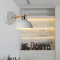 DecorBites™ White Metallic and Wood Wall Sconce for Bedroom - Simple Style, Bowl-Shaped Light Fixture.