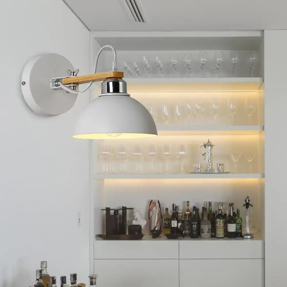 DecorBites™ White Metallic and Wood Wall Sconce for Bedroom - Simple Style, Bowl-Shaped Light Fixture.
