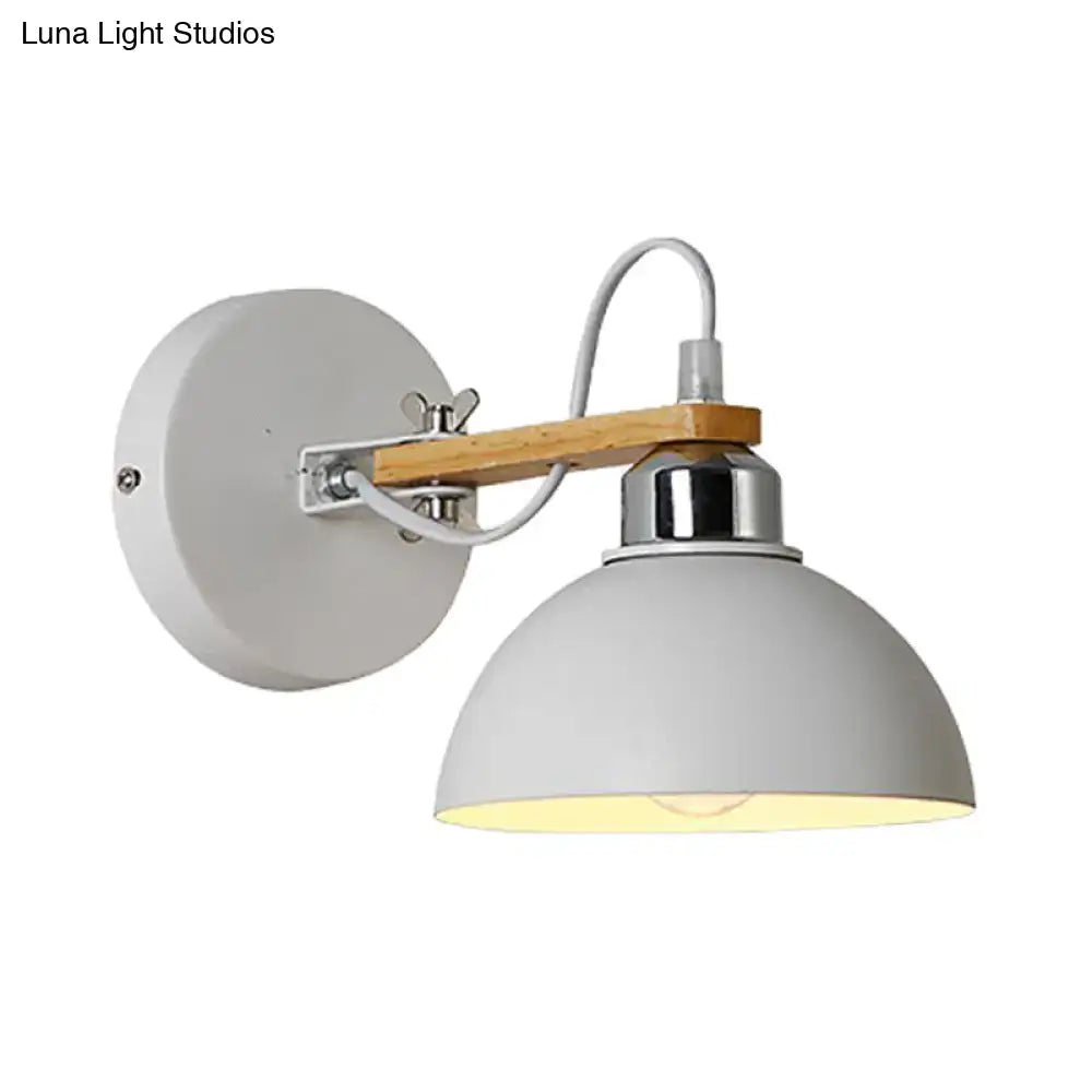 DecorBites™ White Metallic and Wood Wall Sconce for Bedroom - Simple Style, Bowl-Shaped Light Fixture.