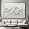 Decorbites™ white mountain 3d canvas wall art hand painted minimalist oil painting with textured surface and black frame