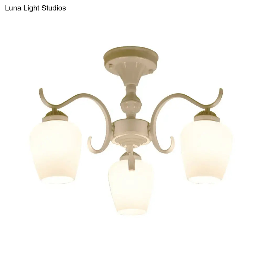 DecorBites™ White Opaline Glass Cone Ceiling Lamp - 6-Light Semi Flush Chandelier in Countryside Style - 18.5"/24.5" Width