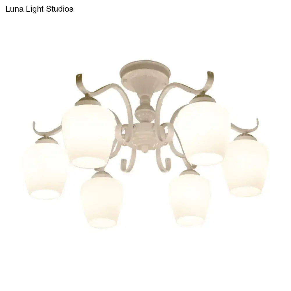 DecorBites™ White Opaline Glass Cone Ceiling Lamp - 6-Light Semi Flush Chandelier in Countryside Style - 18.5"/24.5" Width