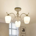 DecorBites™ White Opaline Glass Cone Ceiling Lamp - 6-Light Semi Flush Chandelier in Countryside Style - 18.5"/24.5" Width
