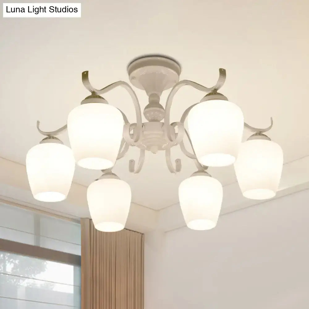 DecorBites™ White Opaline Glass Cone Ceiling Lamp - 6-Light Semi Flush Chandelier in Countryside Style - 18.5"/24.5" Width