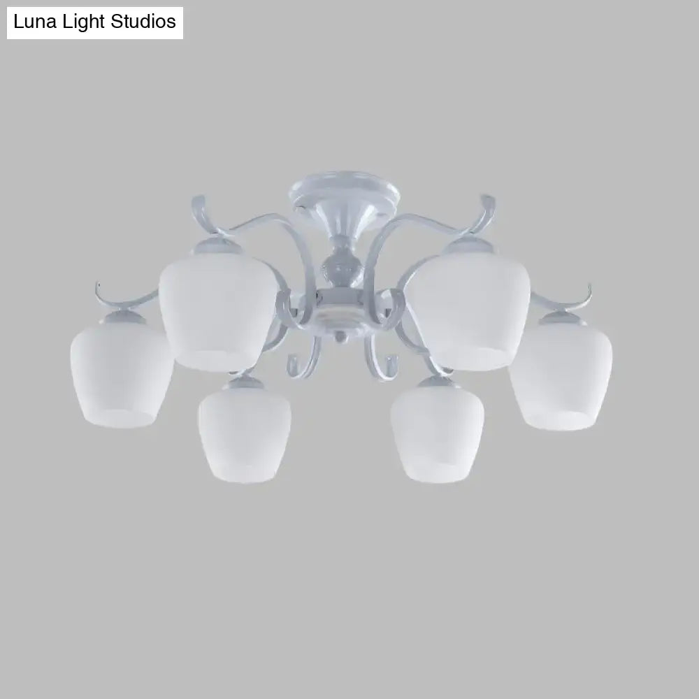 Decorbites™ white opaline glass cone chandelier with five frosted glass shades and ornate metal arms for ceiling lighting