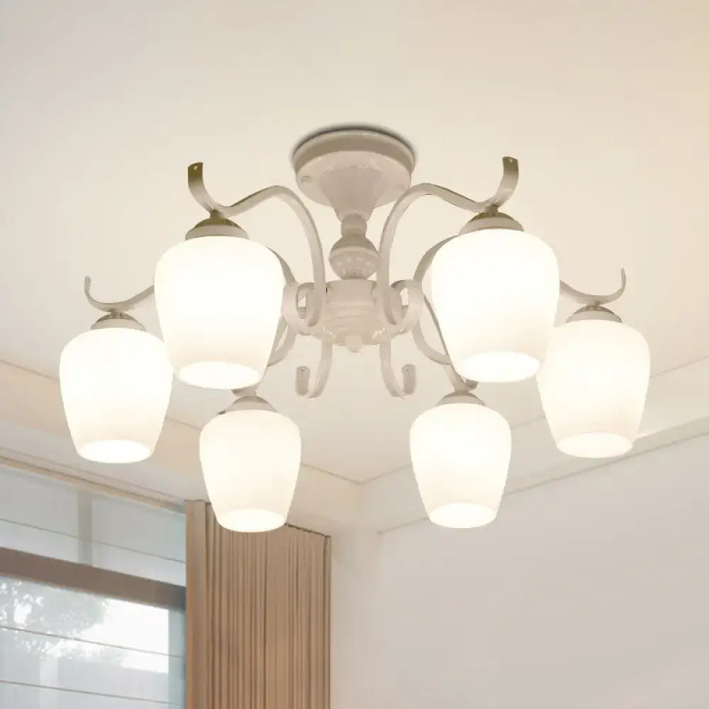 DecorBites™ White Opaline Glass Cone Ceiling Lamp - 6-Light Semi Flush Chandelier in Countryside Style - 18.5"/24.5" Width