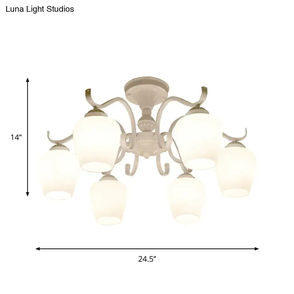 DecorBites™ White Opaline Glass Cone Ceiling Lamp - 6-Light Semi Flush Chandelier in Countryside Style - 18.5"/24.5" Width