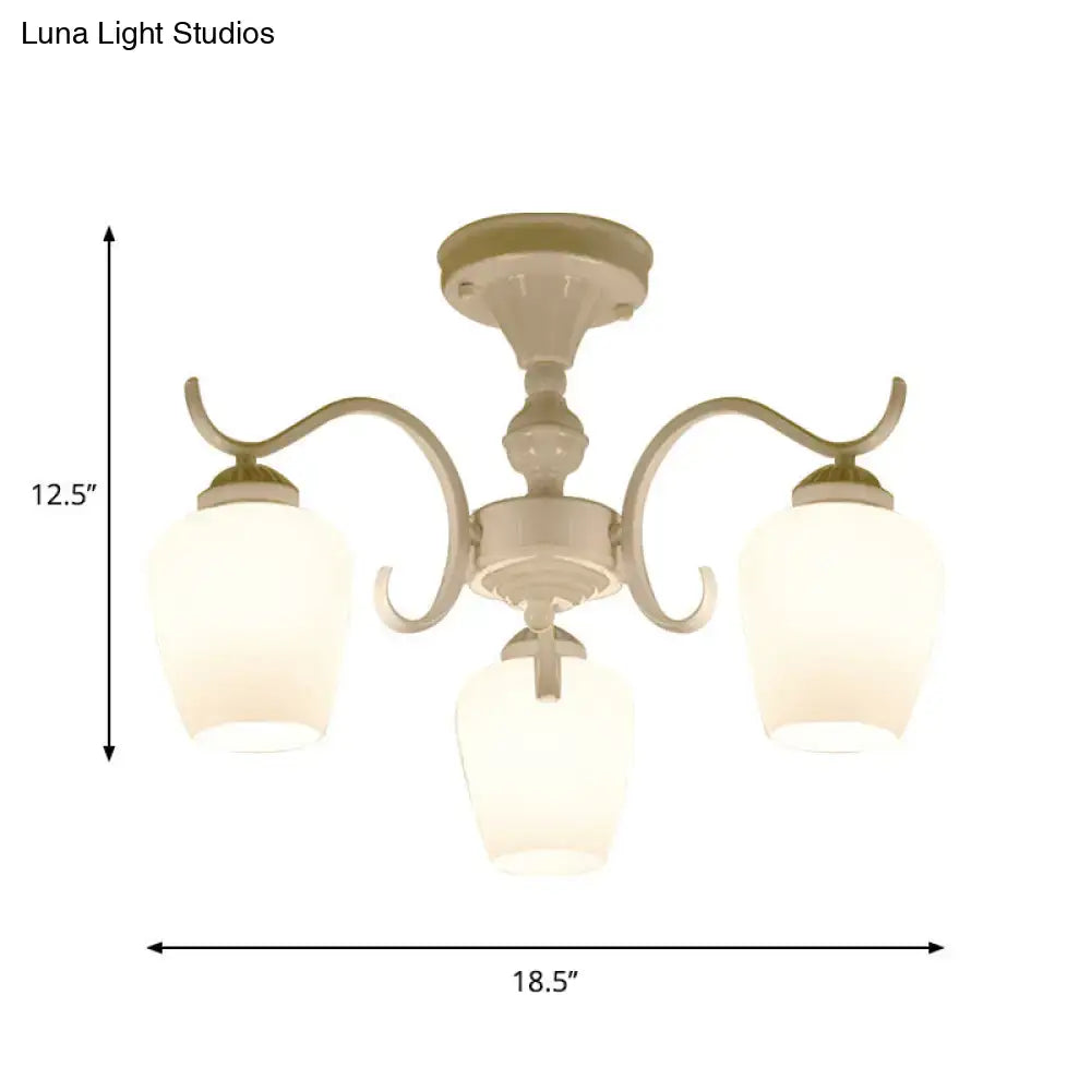 DecorBites™ White Opaline Glass Cone Ceiling Lamp - 6-Light Semi Flush Chandelier in Countryside Style - 18.5"/24.5" Width