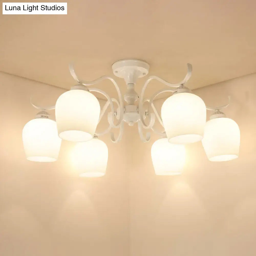 DecorBites™ White Opaline Glass Cone Ceiling Lamp - 6-Light Semi Flush Chandelier in Countryside Style - 18.5"/24.5" Width