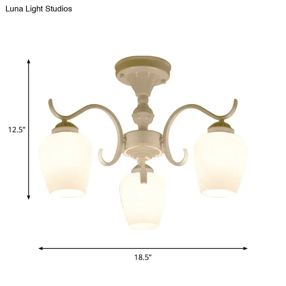 DecorBites™ White Opaline Glass Cone Ceiling Lamp - 6-Light Semi Flush Chandelier in Countryside Style - 18.5"/24.5" Width