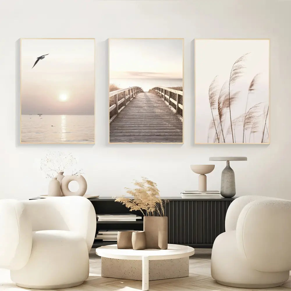 DecorBites™ White Seascape Canvas Set - Beach & Botanical Wall Art