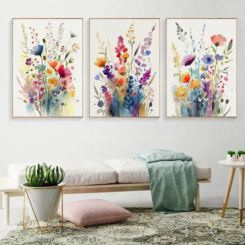 DecorBites™ Wildflowers Watercolour Poster Set - Canvas Wall Art