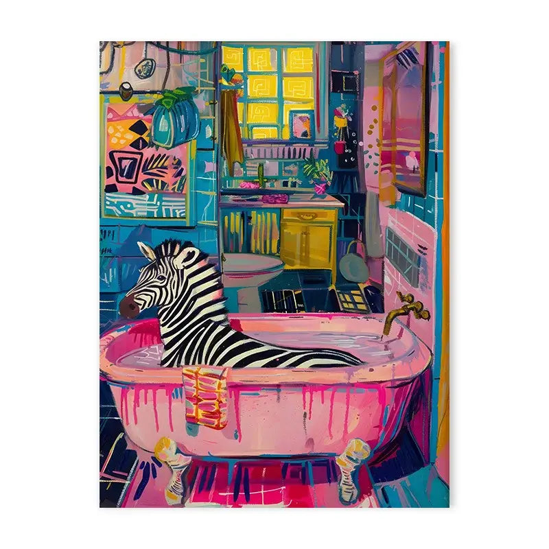 DecorBites™ Wildlife Bathroom Canvas Art Tiger Zebra Cat