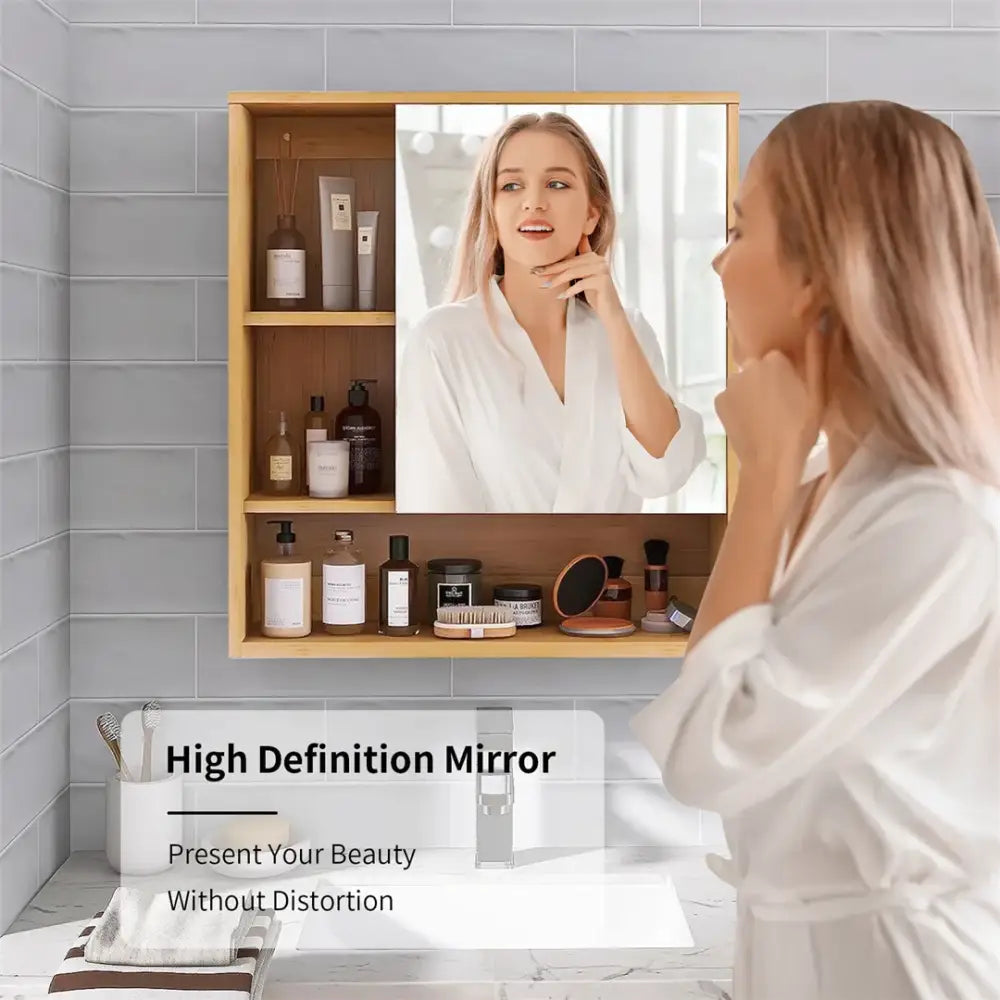 DecorBites™ Wood Medicine Cabinet with Mirror and Storage