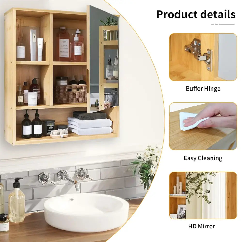DecorBites™ Wood Medicine Cabinet with Mirror and Storage