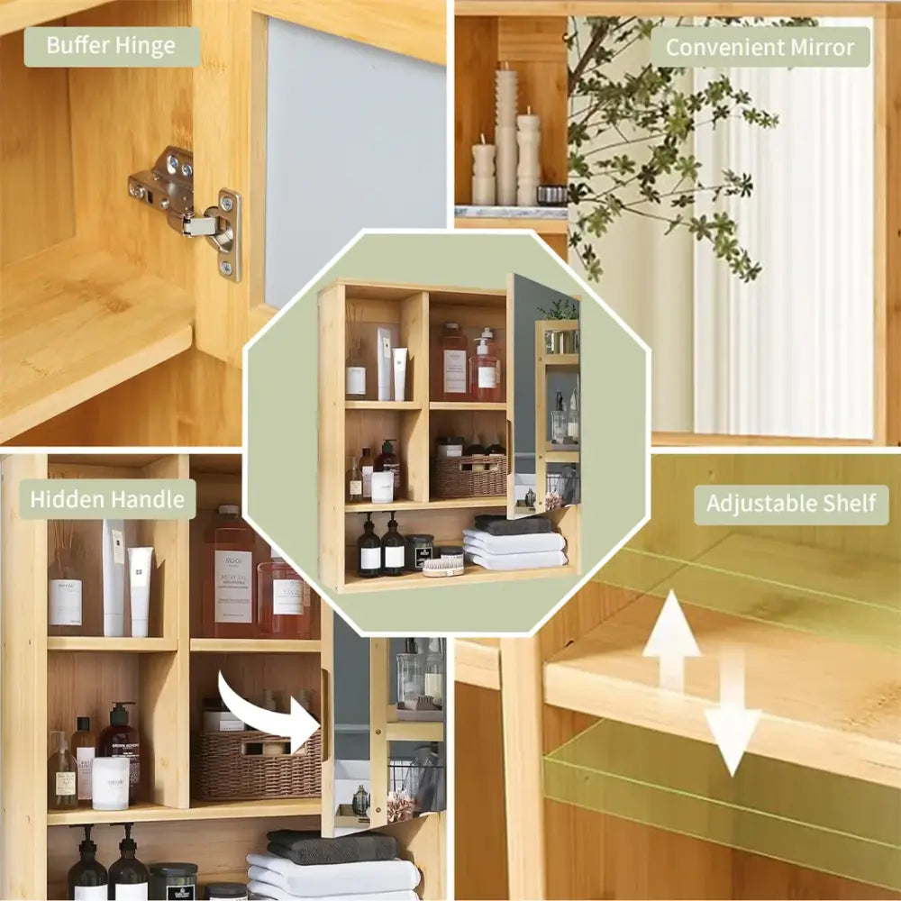 DecorBites™ Wood Medicine Cabinet with Mirror and Storage