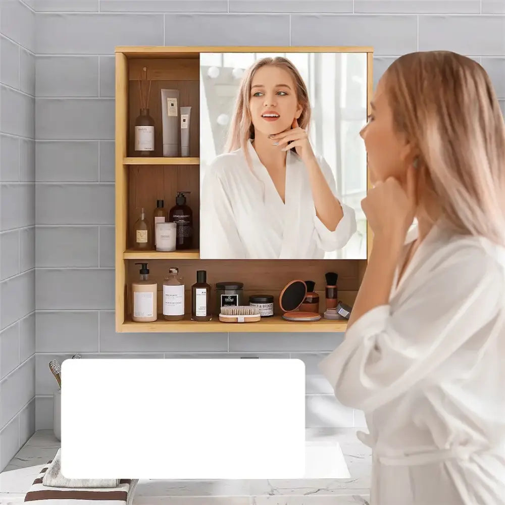 DecorBites™ Wood Medicine Cabinet with Mirror and Storage