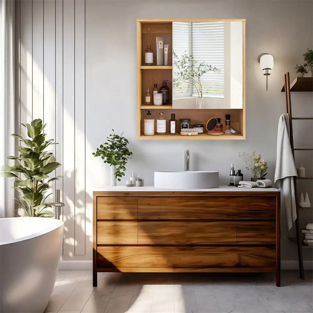 DecorBites™ Wood Medicine Cabinet with Mirror and Storage