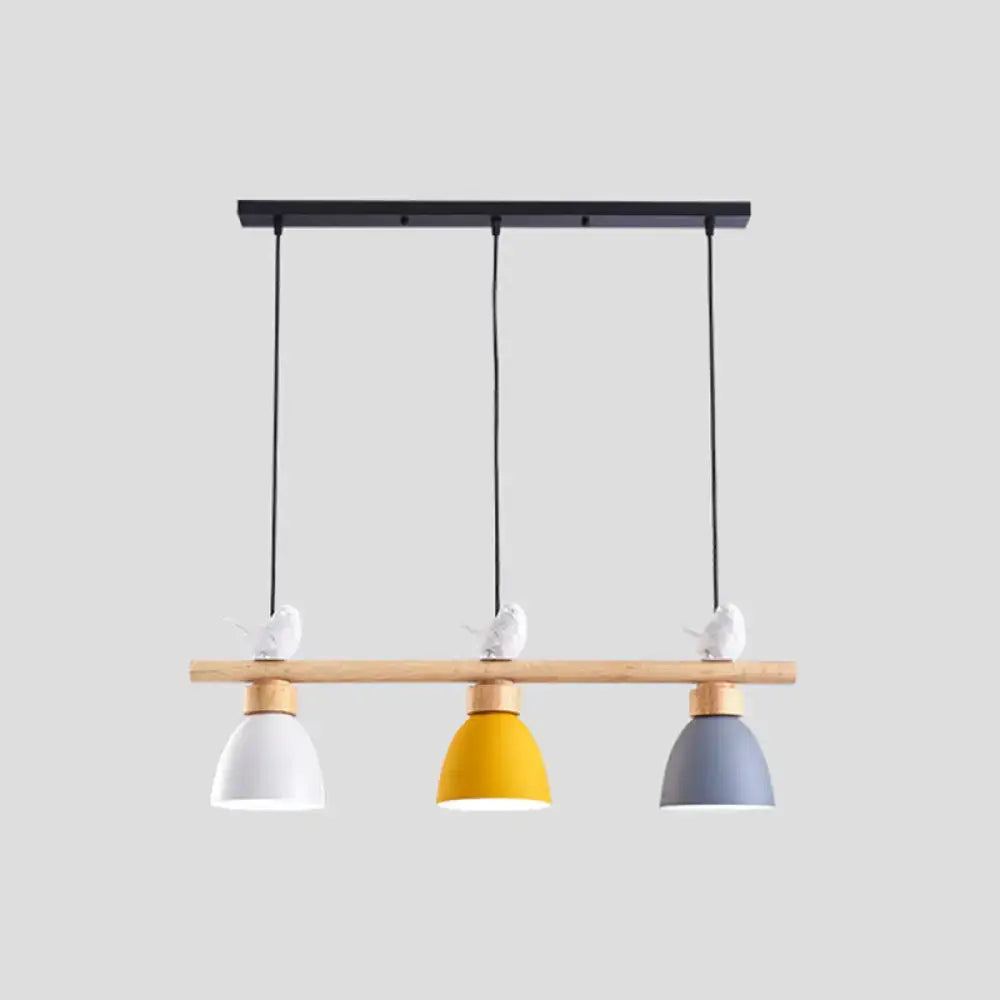 DecorBites™ Wood & Metal Macaron Bowl Pendant Light with 3 Lights for Island, Electric Socket