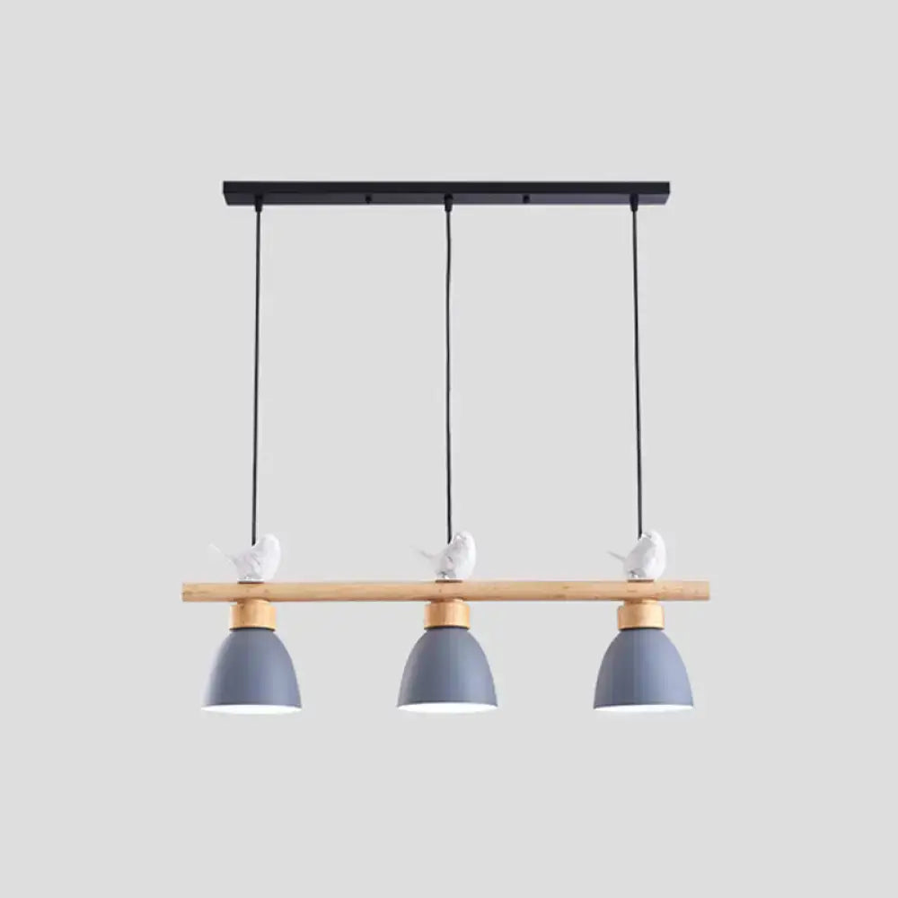 DecorBites™ Wood & Metal Macaron Bowl Pendant Light with 3 Lights for Island, Electric Socket