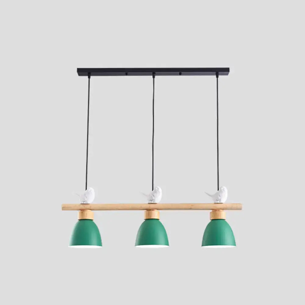 DecorBites™ Wood & Metal Macaron Bowl Pendant Light with 3 Lights for Island, Electric Socket