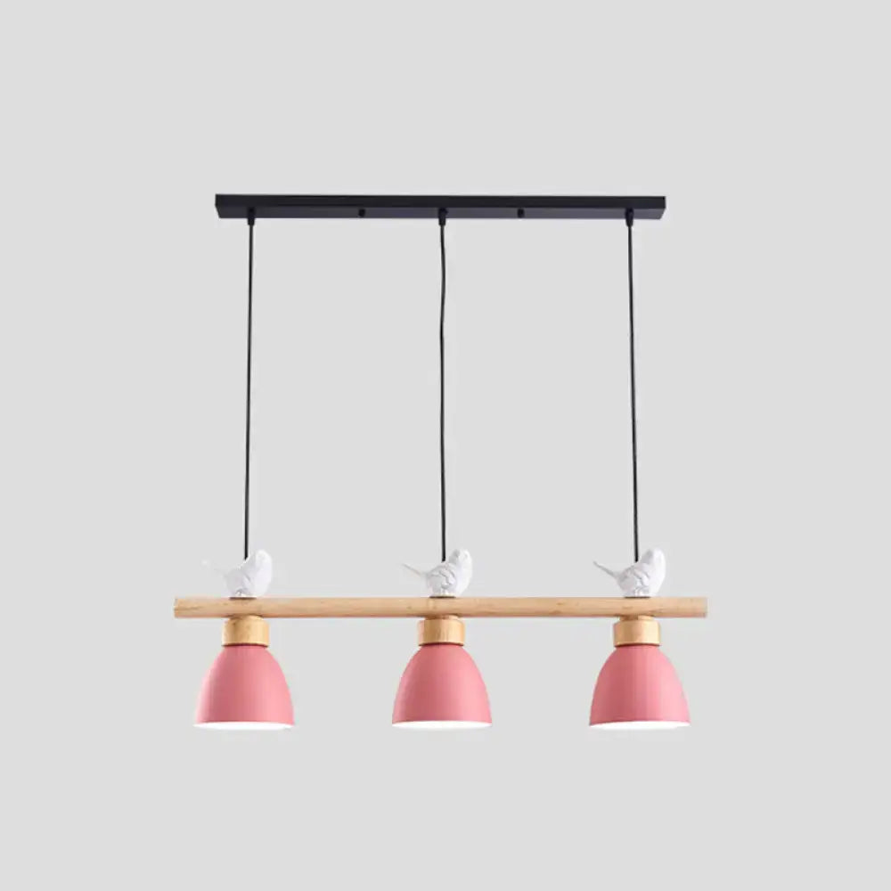DecorBites™ Wood & Metal Macaron Bowl Pendant Light with 3 Lights for Island, Electric Socket