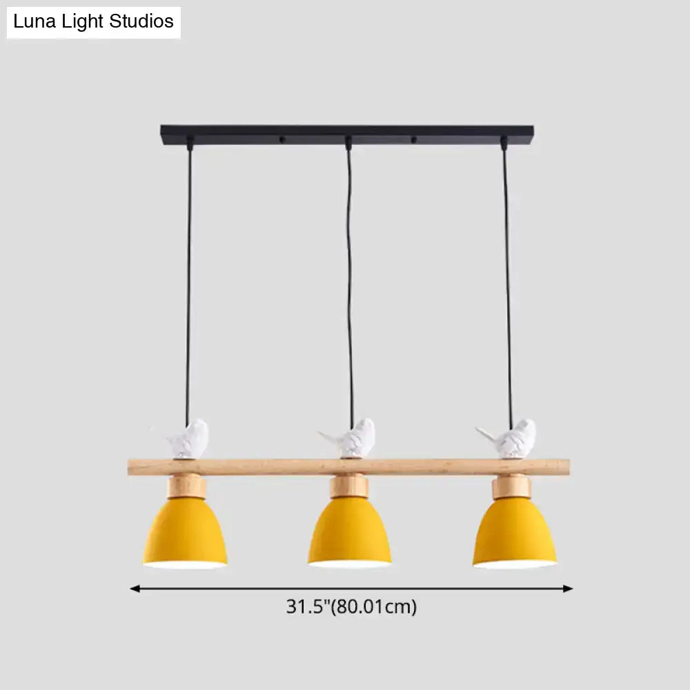 DecorBites™ Wood & Metal Macaron Bowl Pendant Light with 3 Lights for Island, Electric Socket