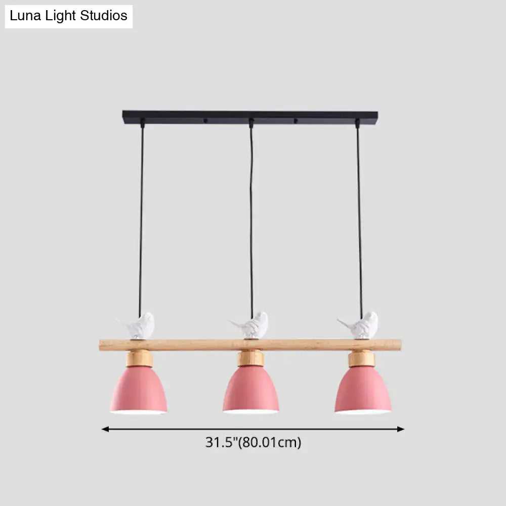 DecorBites™ Wood & Metal Macaron Bowl Pendant Light with 3 Lights for Island, Electric Socket