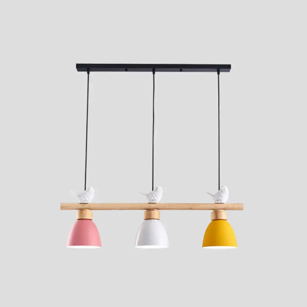 DecorBites™ Wood & Metal Macaron Bowl Pendant Light with 3 Lights for Island, Electric Socket