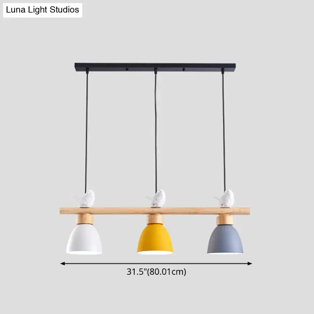 DecorBites™ Wood & Metal Macaron Bowl Pendant Light with 3 Lights for Island, Electric Socket
