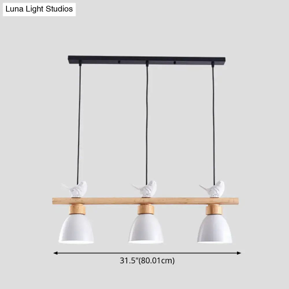 DecorBites™ Wood & Metal Macaron Bowl Pendant Light with 3 Lights for Island, Electric Socket