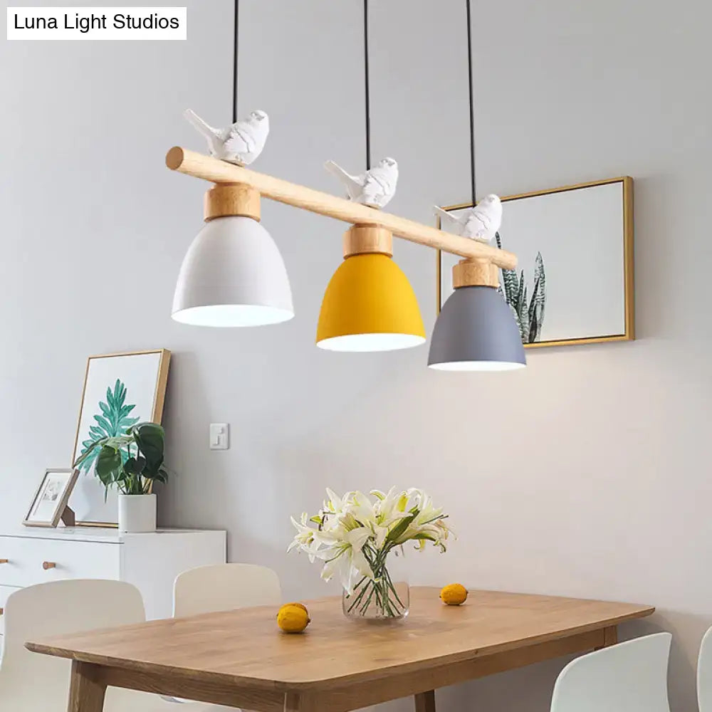 DecorBites™ Wood & Metal Macaron Bowl Pendant Light with 3 Lights for Island, Electric Socket