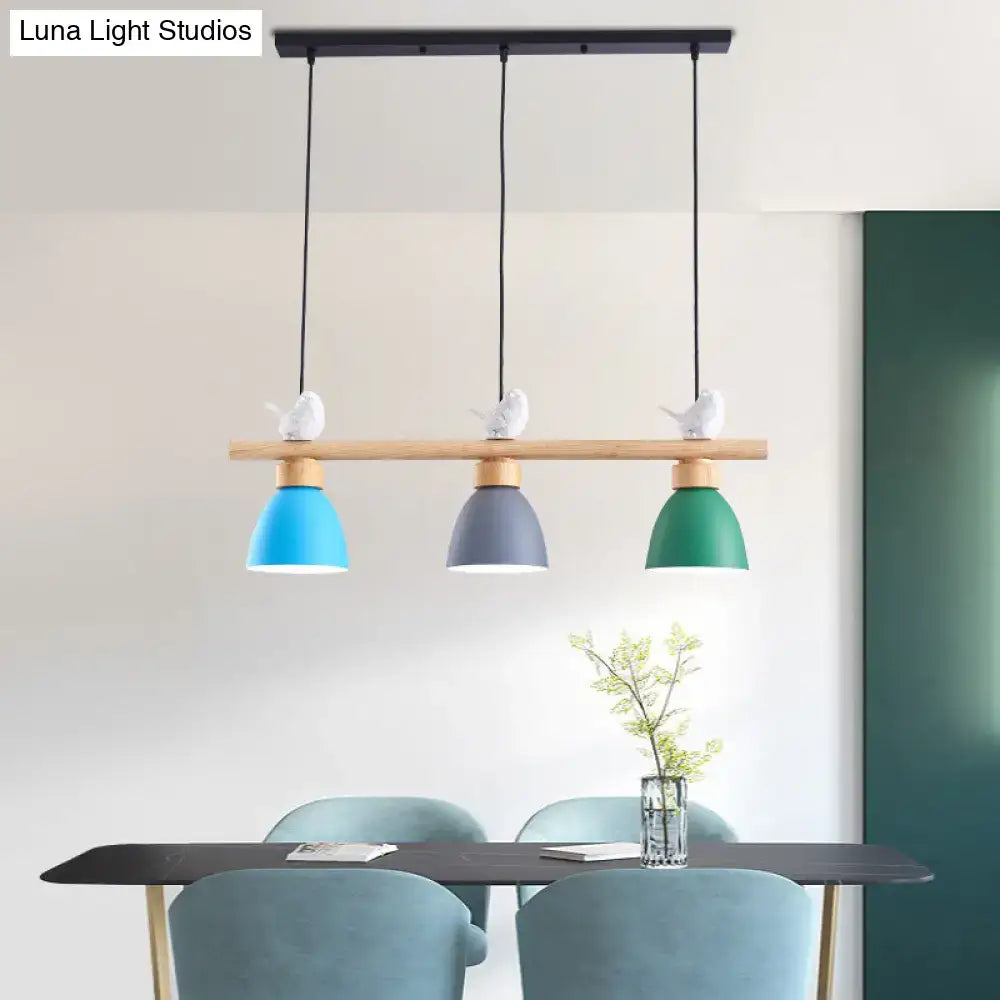 DecorBites™ Wood & Metal Macaron Bowl Pendant Light with 3 Lights for Island, Electric Socket