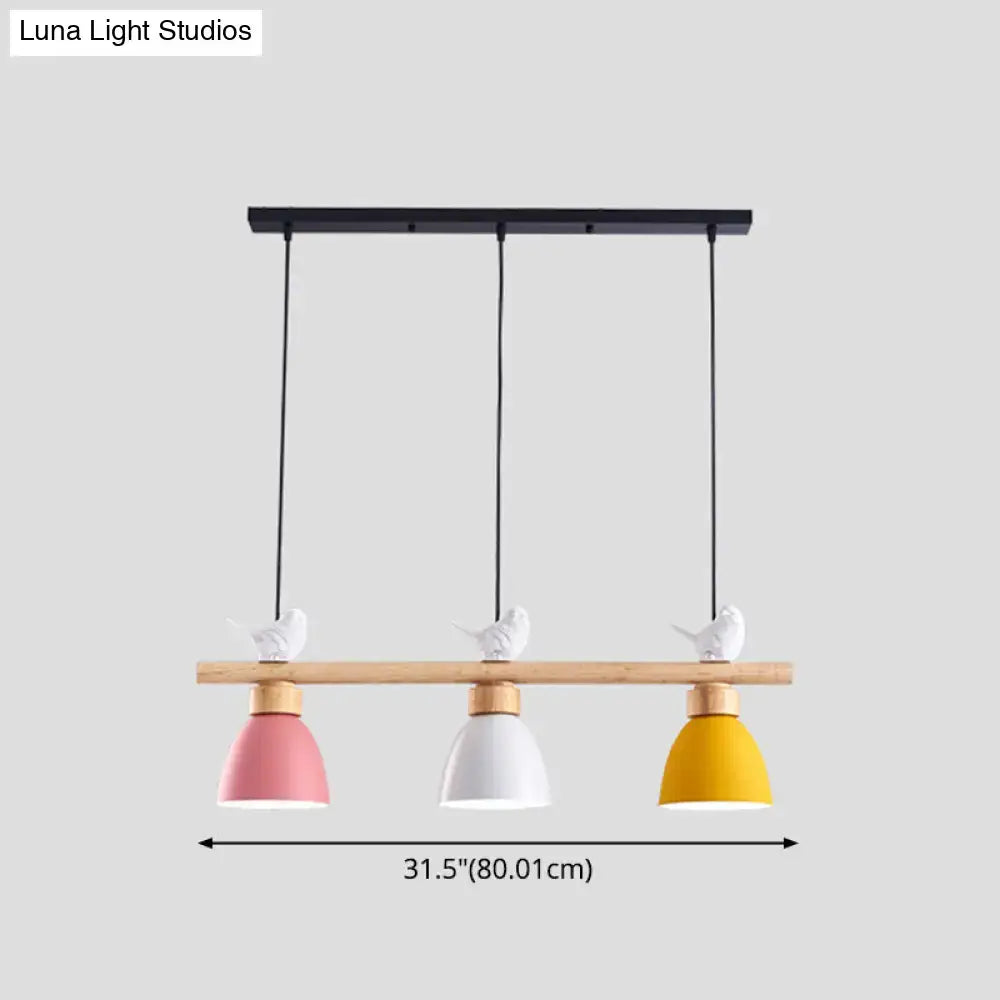 DecorBites™ Wood & Metal Macaron Bowl Pendant Light with 3 Lights for Island, Electric Socket