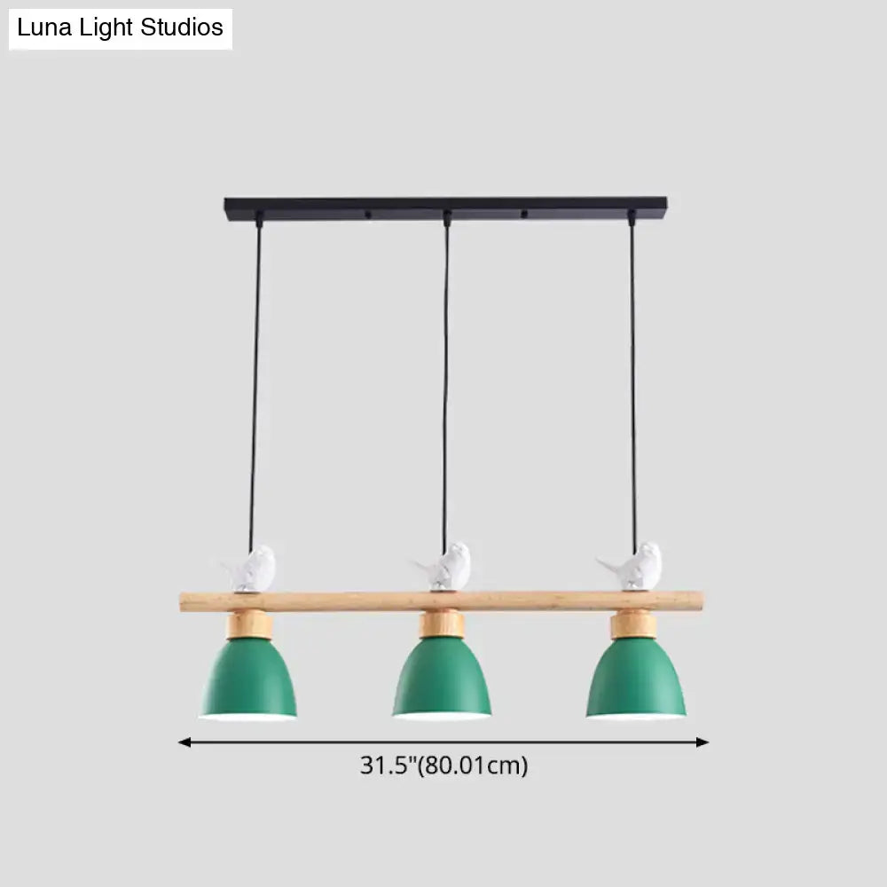 DecorBites™ Wood & Metal Macaron Bowl Pendant Light with 3 Lights for Island, Electric Socket