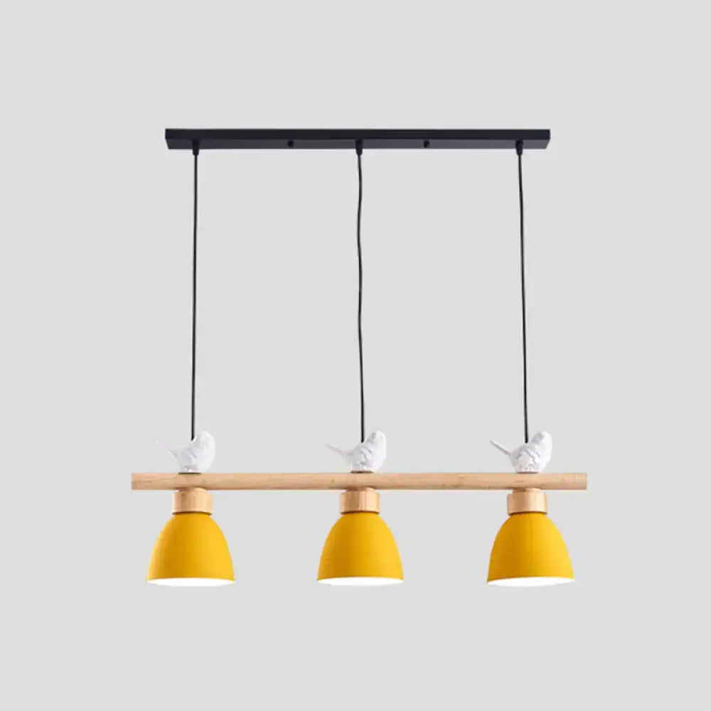DecorBites™ Wood & Metal Macaron Bowl Pendant Light with 3 Lights for Island, Electric Socket