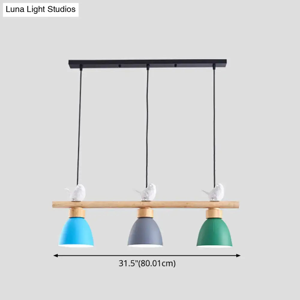 DecorBites™ Wood & Metal Macaron Bowl Pendant Light with 3 Lights for Island, Electric Socket