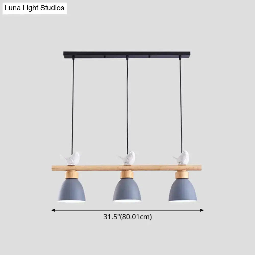 DecorBites™ Wood & Metal Macaron Bowl Pendant Light with 3 Lights for Island, Electric Socket