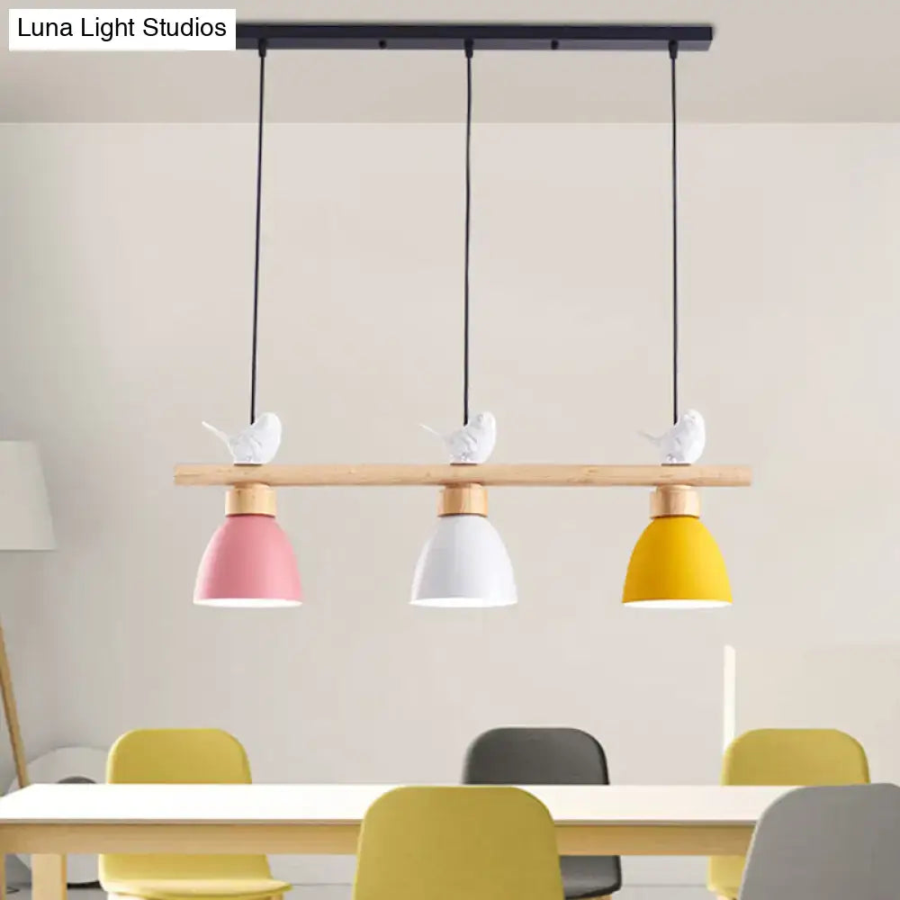DecorBites™ Wood & Metal Macaron Bowl Pendant Light with 3 Lights for Island, Electric Socket
