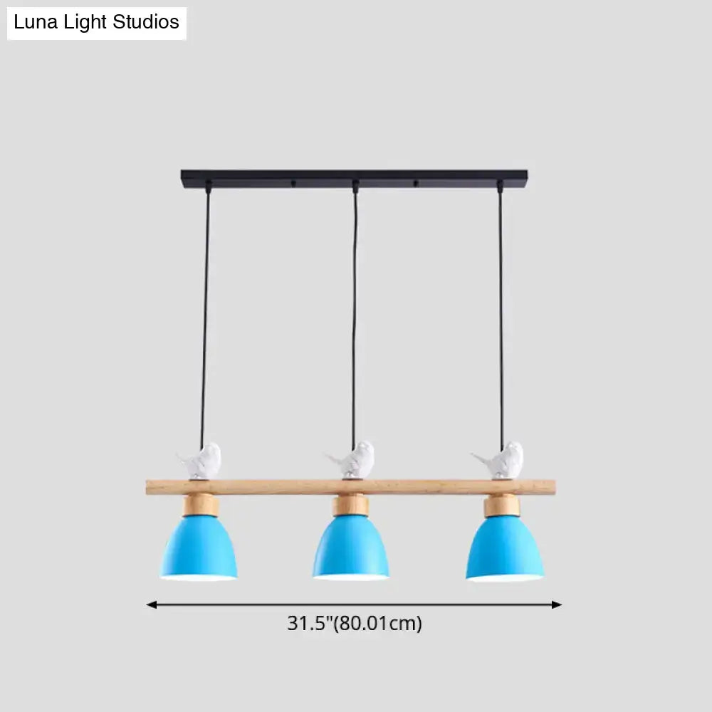 DecorBites™ Wood & Metal Macaron Bowl Pendant Light with 3 Lights for Island, Electric Socket