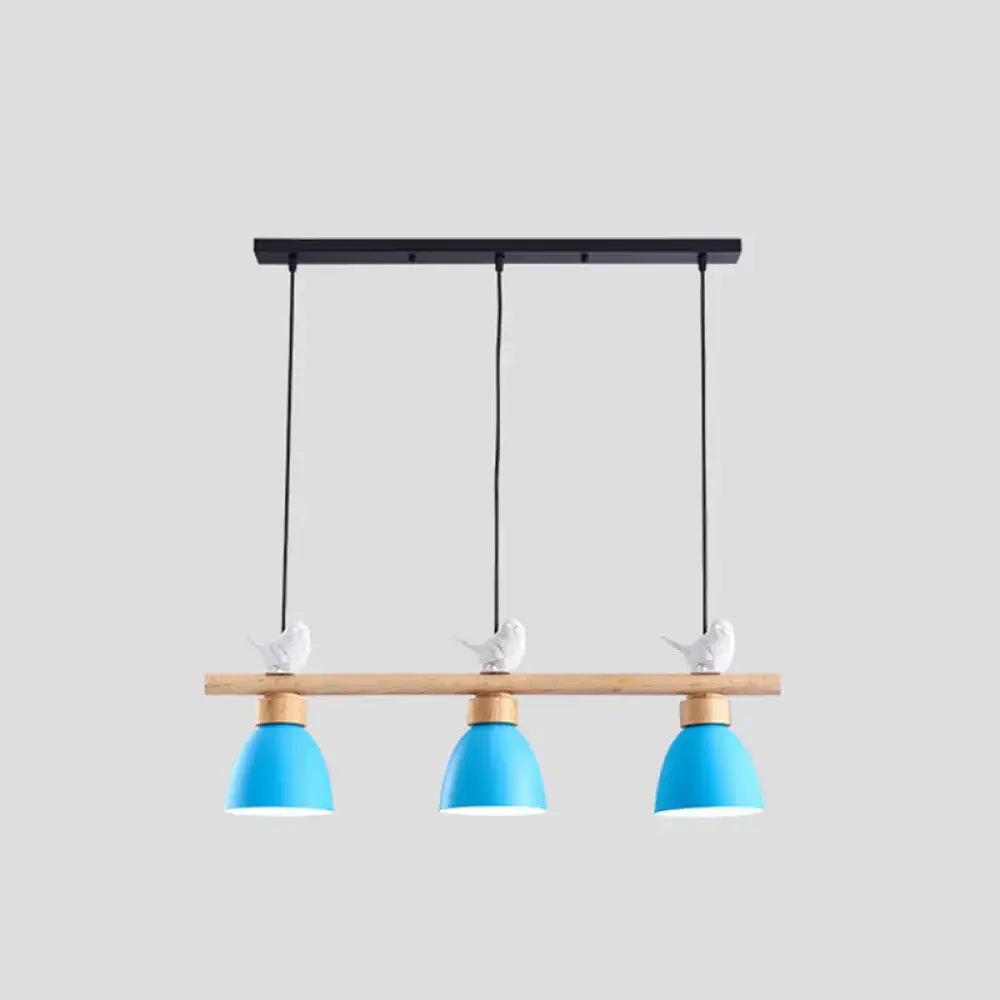 DecorBites™ Wood & Metal Macaron Bowl Pendant Light with 3 Lights for Island, Electric Socket