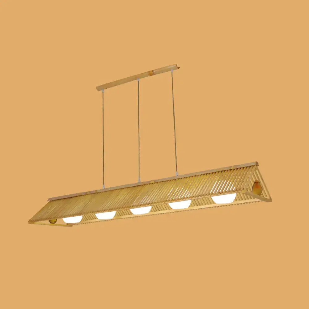DecorBites™ Wooden Asian Triangle Island Pendant Light in Natural Wood Finish