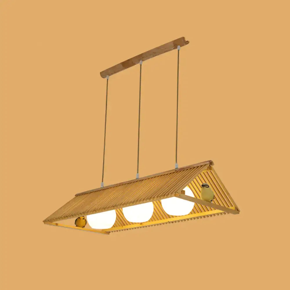 DecorBites™ Wooden Asian Triangle Island Pendant Light in Natural Wood Finish