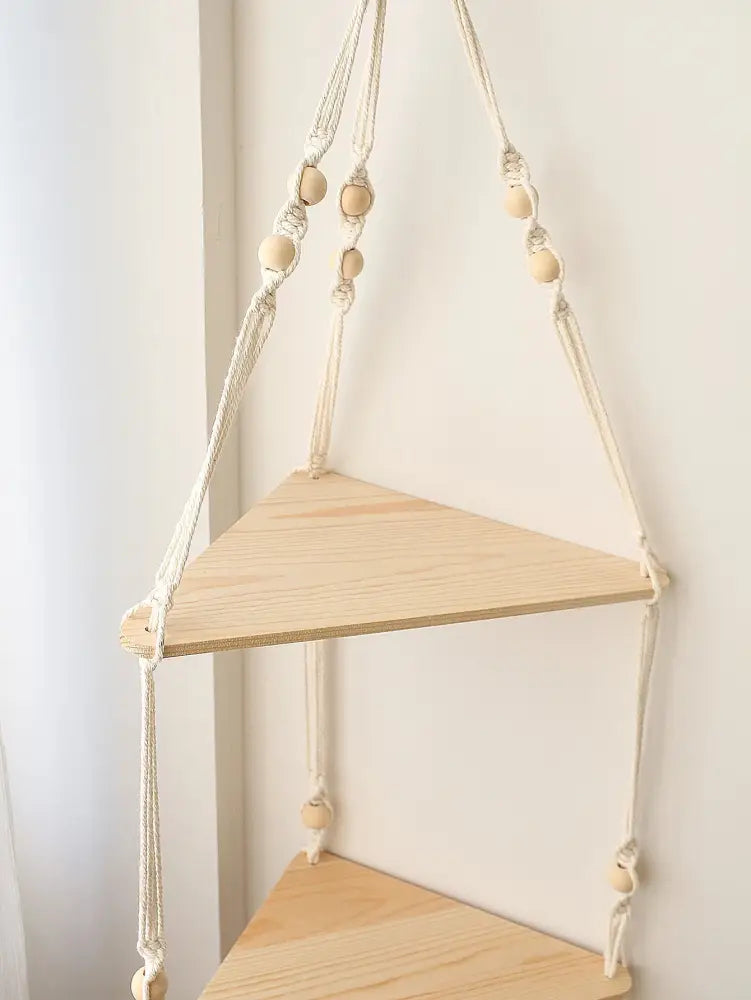 DecorBites™ Wooden Corner Shelf with Macrame - Boho Wall Decor