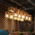 DecorBites™ Wooden Farmhouse Ceiling Light with 10 Heads for Island and Restaurant Dining, Hanging Lamp with Linear Beam