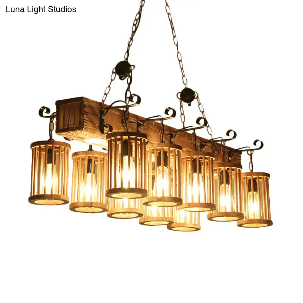 DecorBites™ Wooden Farmhouse Ceiling Light with 10 Heads for Island and Restaurant Dining, Hanging Lamp with Linear Beam