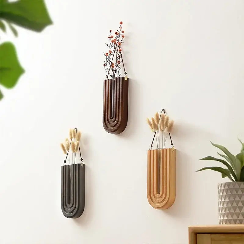 DecorBites™ Wooden Flower Vase Wall Mount Holder