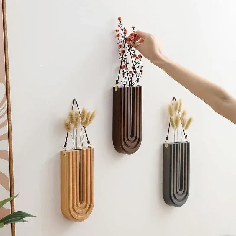 DecorBites™ Wooden Flower Vase Wall Mount Holder